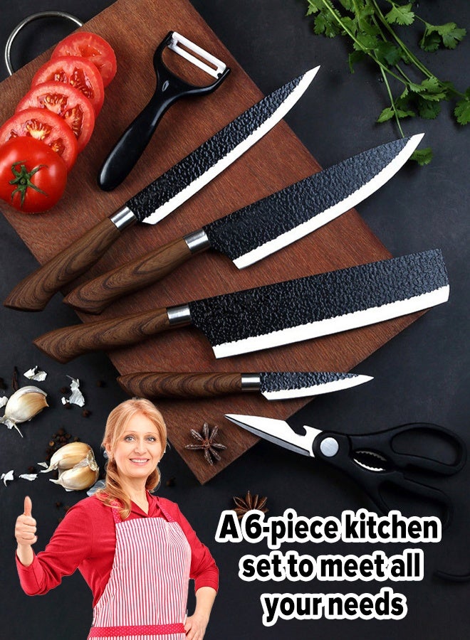 مجموعة سكاكين على الطراز الأوروبي بشفرة سوداء مكونة من 6 قطع ومقص مطبخ وسكين فاكهة وسكين يانغجيانغ من الشركة المصنعة - Image 1