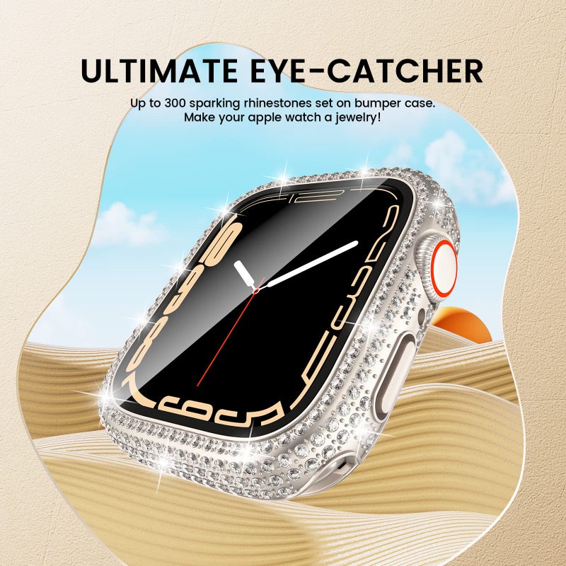 Tensea [2 in 1 for Waterproof Apple Watch Screen Protector Case Series 9 8 7 41mm Accessories, iWatch Hard Diamond Front and Back Bumper Case with Tempered Glass Film, Bling Face Cover Women, 41 mm - Image 5