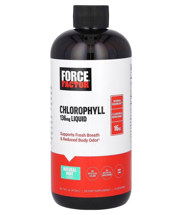 Force Factor Chlorophyll Liquid Natural Mint 16 fl oz (473 ml) (136 mg per 2 Tbsp)