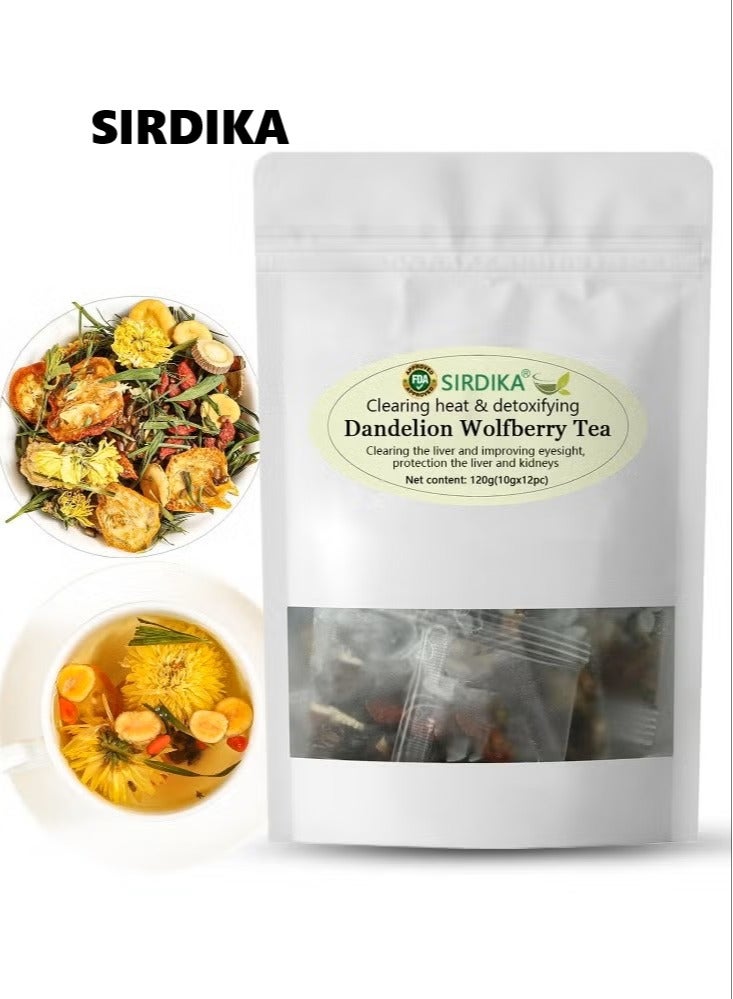 SIRDIKA شاي الهندباء مع توت الذئب - شاي لصحة الكلى والكبد، مزيج طبيعي مكون من سبعة أعشاب، أكياس شاي الهندباء مع توت الذئب الصيني عضوي 120 جرام/12 قطعة (كيس واحد - 12 قطعة) - Image 1