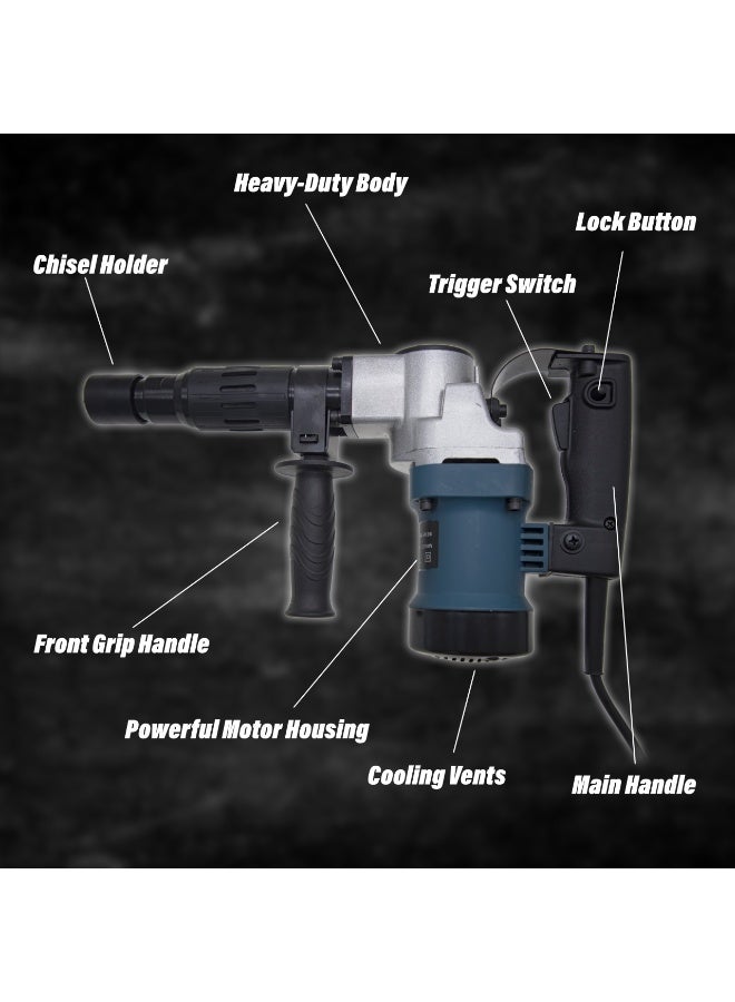 بوناي مطرقة تكسير كهربائية شديدة التحمل بقدرة 2200 واط لتكسير الخرسانة، مزودة بحقيبة حمل، قوة تأثير عالية لأعمال البناء والترميم، طقم أدوات 220 فولت – BN-HK96 - Image 5