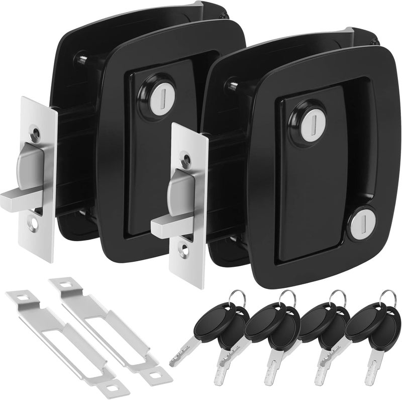 WELLUCK RV Entry Door Lock with Paddle Deadbolt, 100% Metal Camper Door Latch Handle, Zinc Alloy RV Door Lock Replacement Kit Secure for Camper Horse Travel Trailer Cargo Hauler, Black,2 Packs - Image 1
