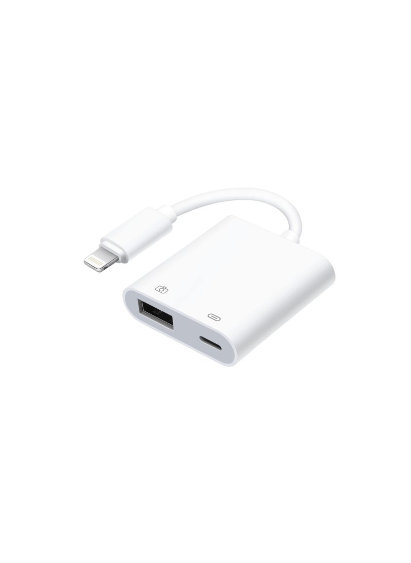 Lightning to USB Camera Adapter with Charging Port – OTG Connector for Phones and Tablets, Supports USB Devices, Plug & Play
