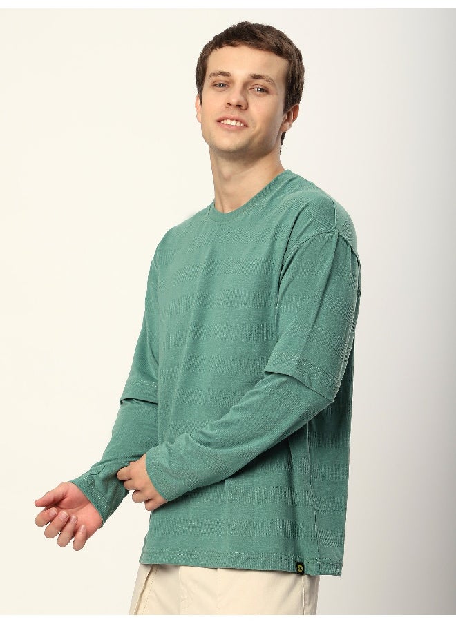 Beyoung Green Sheen Dual Sleeve Oversized T-Shirt  - Image 1