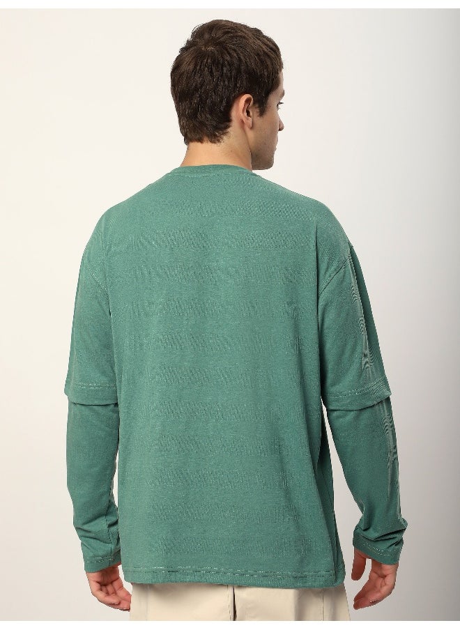 Beyoung Green Sheen Dual Sleeve Oversized T-Shirt  - Image 5