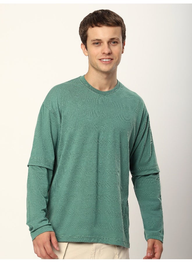 Beyoung Green Sheen Dual Sleeve Oversized T-Shirt  - Image 3