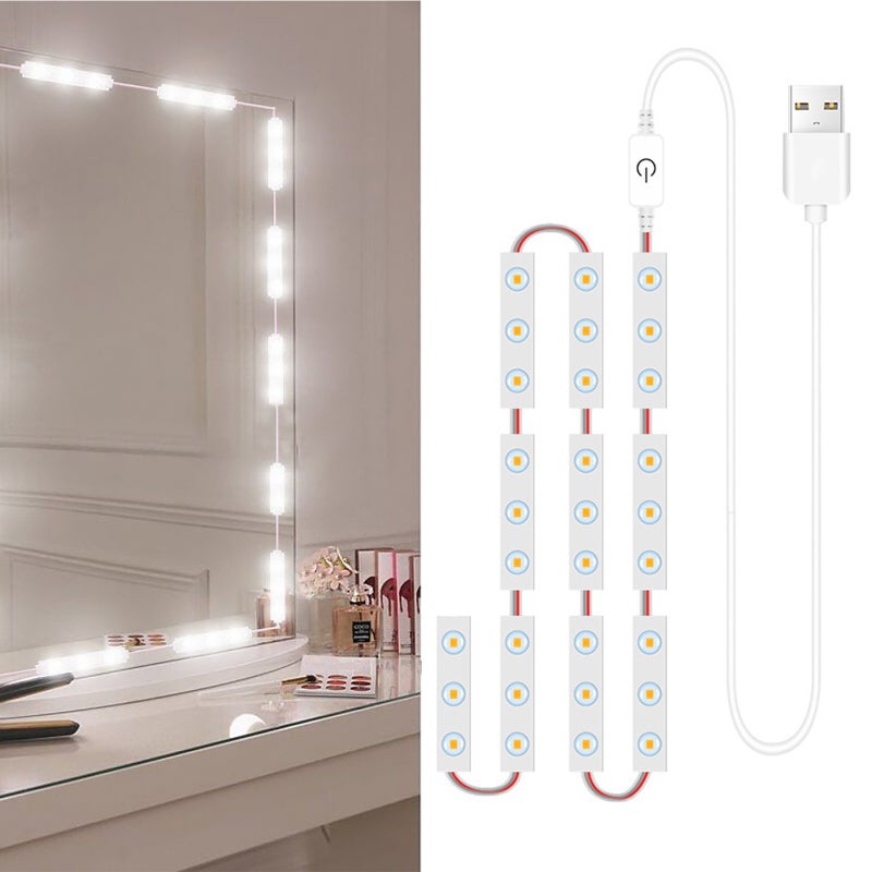 أضواء مرآة مكياج LED: حبل ضوئي مدته 1.5 متر يعمل ببطاقة USB - يتحكم باللمس ويمكن ضبط سطوعه ويحمي العين، يستخدم في مرايا المكياج والحمامات - Image 1