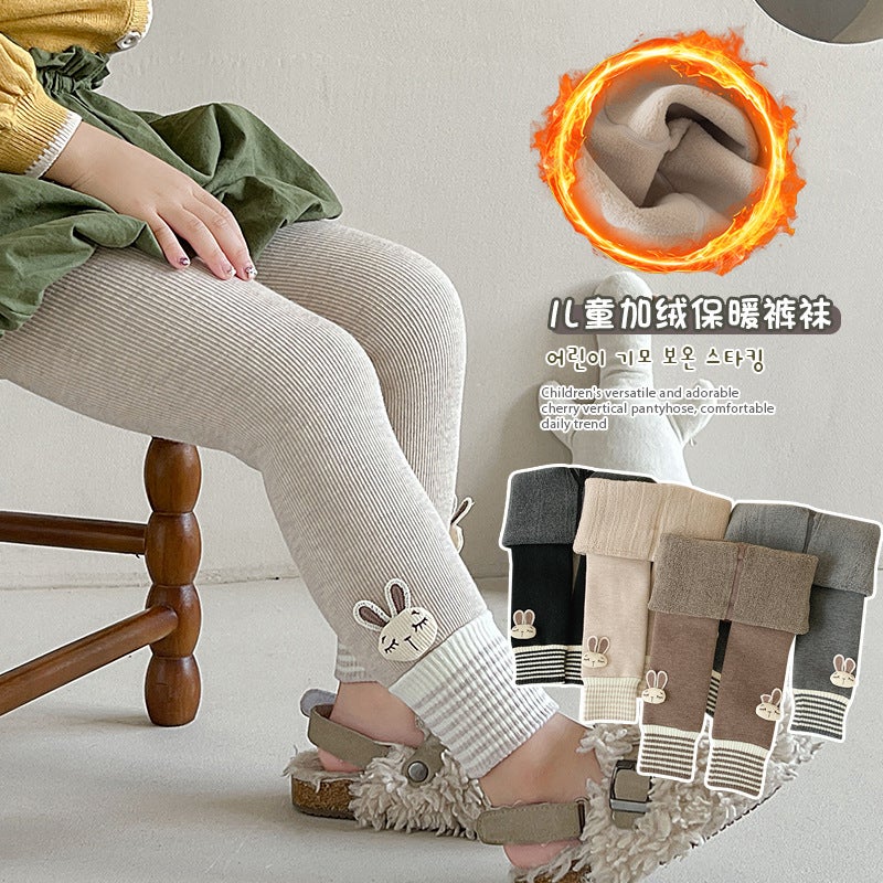 New 24 Girls' Leggings Fleece-Lined Thickened Outer Wear Children'S Winter Warm Cotton Pants Baby One-Piece Velvet - Image 1