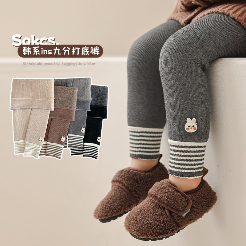 New 24 Girls' Leggings Fleece-Lined Thickened Outer Wear Children'S Winter Warm Cotton Pants Baby One-Piece Velvet - Image 2