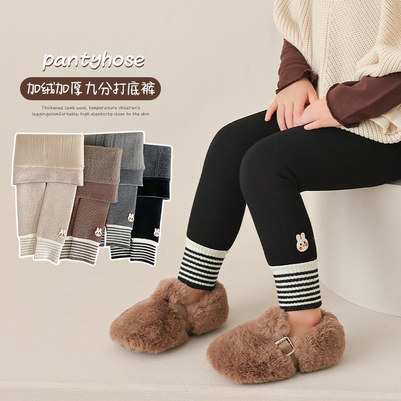 New 24 Girls' Leggings Fleece-Lined Thickened Outer Wear Children'S Winter Warm Cotton Pants Baby One-Piece Velvet - Image 3
