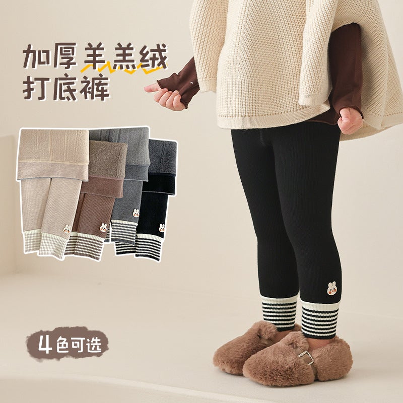 New 24 Girls' Leggings Fleece-Lined Thickened Outer Wear Children'S Winter Warm Cotton Pants Baby One-Piece Velvet - Image 4