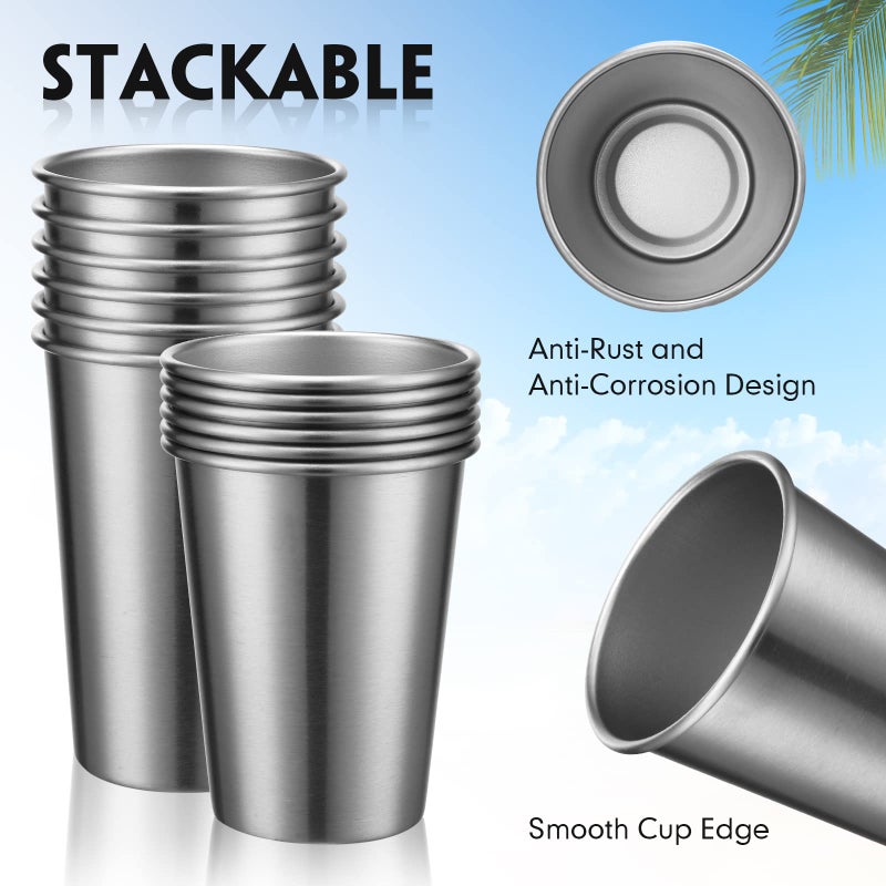 Potchen 30 Pack Stainless Steel Cups Metal Pint Cups Unbreakable Drinking Glasses Stackable Drinking Cups Tumbler for Home Travel Camping Everyday Use(17 oz, 12 oz) - Image 4
