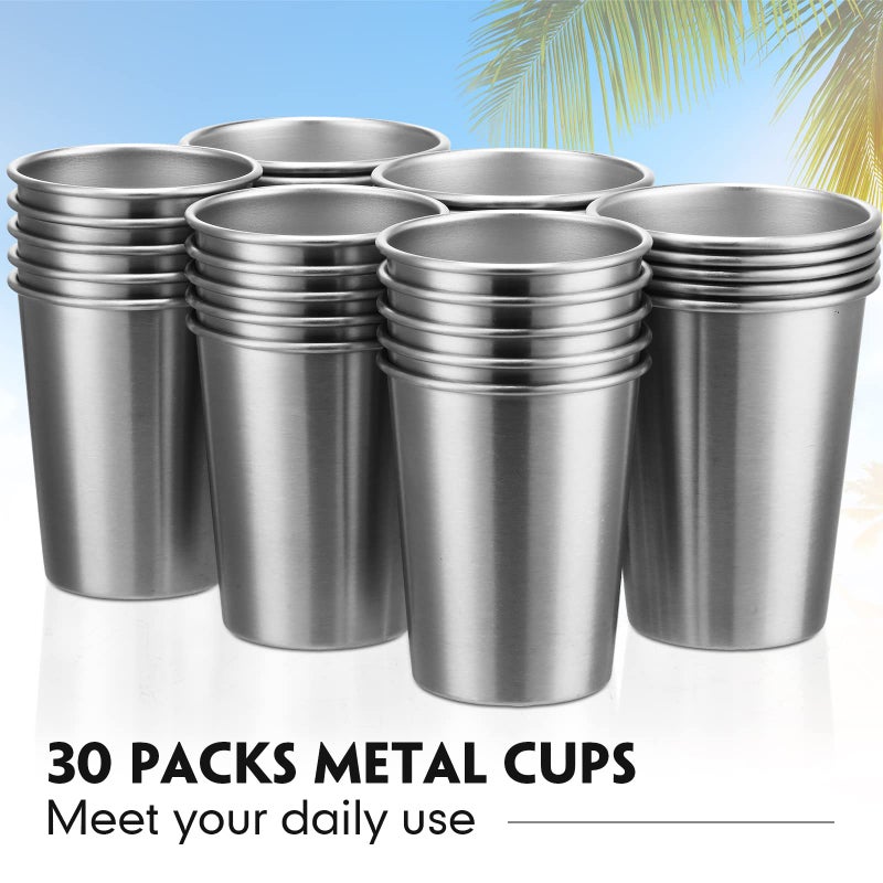 Potchen 30 Pack Stainless Steel Cups Metal Pint Cups Unbreakable Drinking Glasses Stackable Drinking Cups Tumbler for Home Travel Camping Everyday Use(17 oz, 12 oz) - Image 3