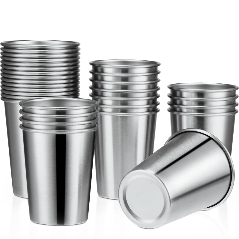 Potchen 30 Pack Stainless Steel Cups Metal Pint Cups Unbreakable Drinking Glasses Stackable Drinking Cups Tumbler for Home Travel Camping Everyday Use(17 oz, 12 oz) - Image 1