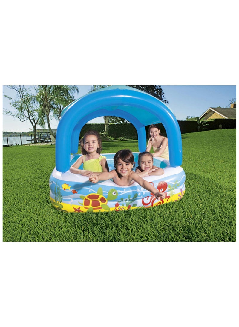Bestway 🌞 Inflatable Kids Pool with Sunshade Roof – Easy Setup – 140×140×114 cm – Age 2+ – Includes Repair Patch – Model 52192  - Image 3