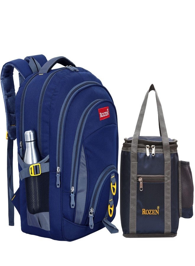 ROZEN 5 Compartments Combo Shool & Lunch Bag Casual Multipurpose Backpack For Students, Water Resistant, Unisex Design, Stylish & Durable (Navyblue), 50 Litres - Image 1