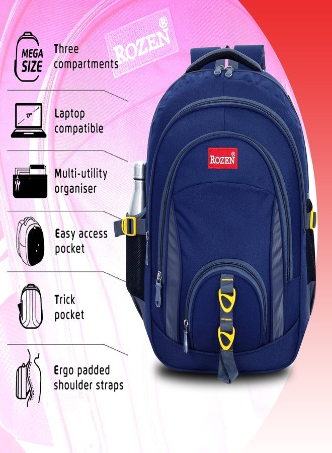 ROZEN 5 Compartments Combo Shool & Lunch Bag Casual Multipurpose Backpack For Students, Water Resistant, Unisex Design, Stylish & Durable (Navyblue), 50 Litres - Image 4