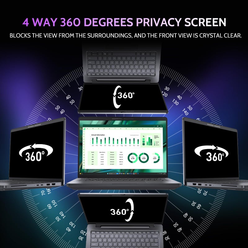 Peslv 360Â° 4 Way Laptop Privacy Screen for 14 Inch 16:9 Aspect Ratio Computer Monitor, Anti Glare Blue Light Spy Filter Private Cover, Bubble-Free Black Security Protector - Image 2