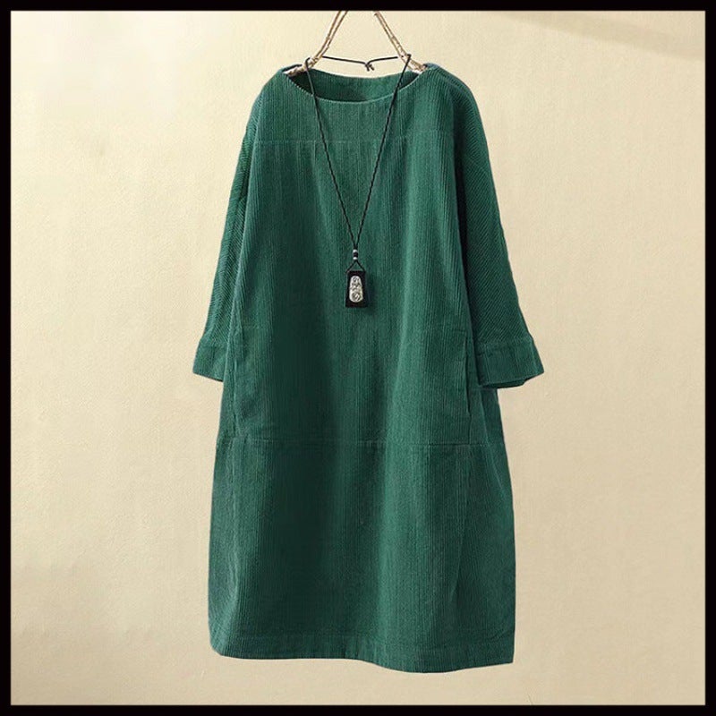 Wish Urban Casual Women'S Round Neck A-Line Dress Versatile Retro - Image 5