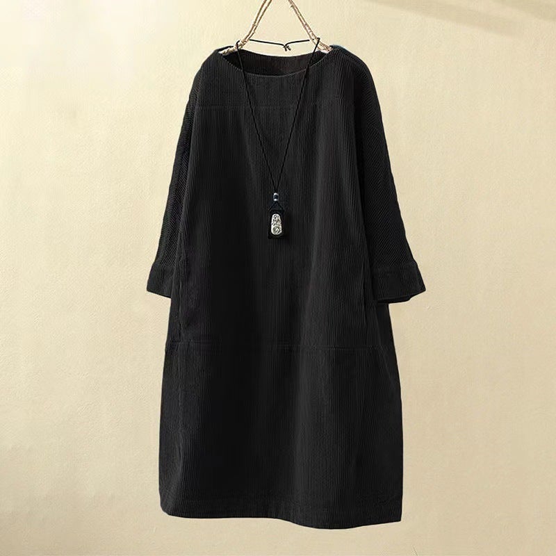 Wish Urban Casual Women'S Round Neck A-Line Dress Versatile Retro - Image 1