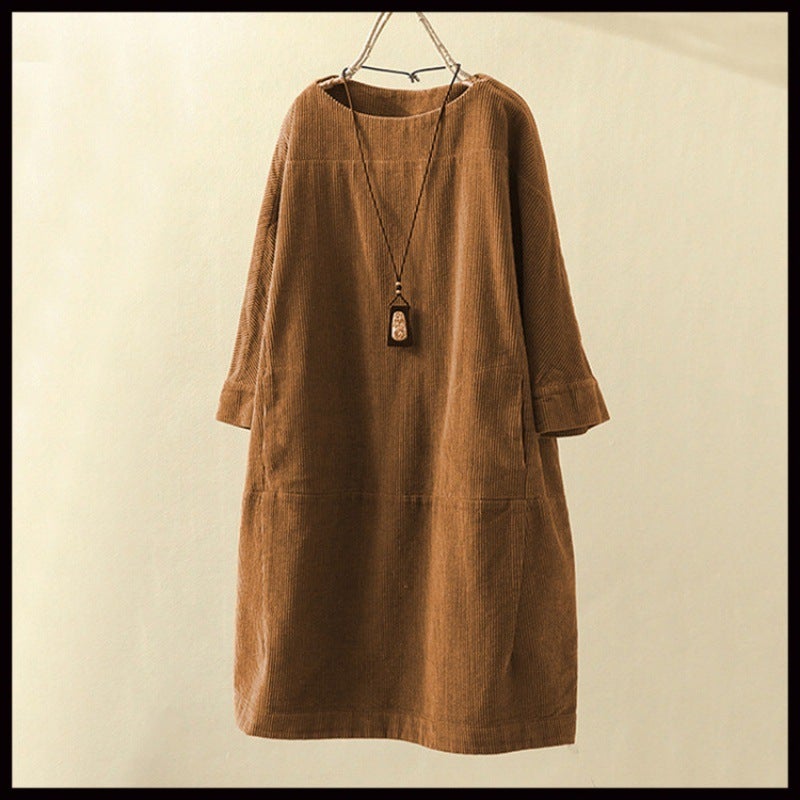 Wish Urban Casual Women'S Round Neck A-Line Dress Versatile Retro - Image 2