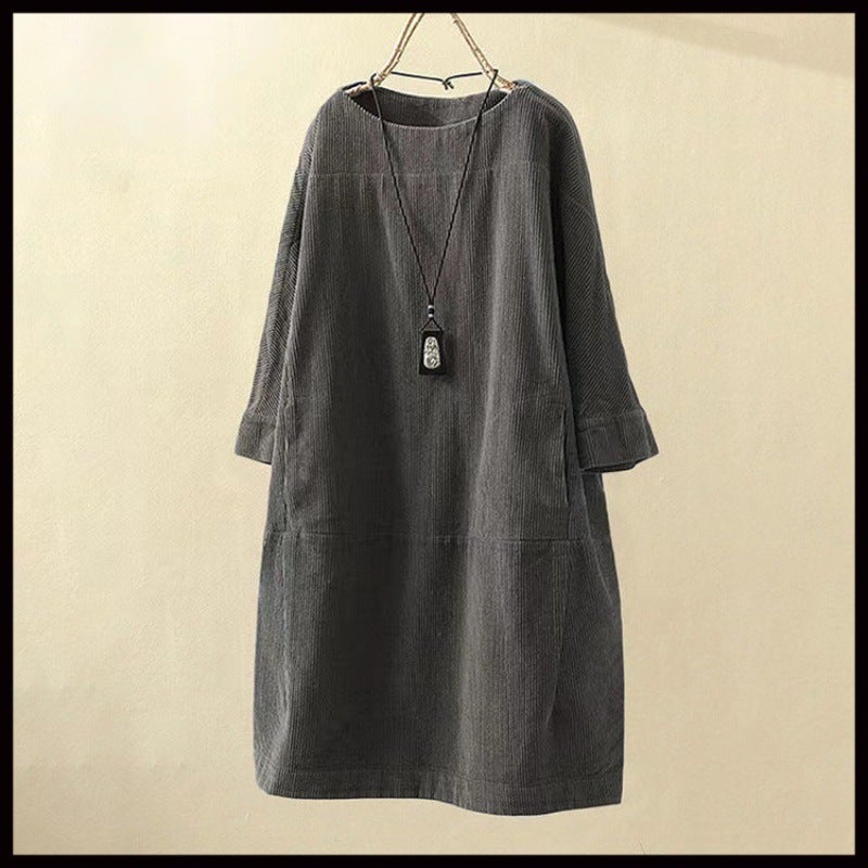 Wish Urban Casual Women'S Round Neck A-Line Dress Versatile Retro - Image 4