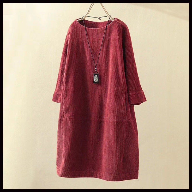 Wish Urban Casual Women'S Round Neck A-Line Dress Versatile Retro - Image 3