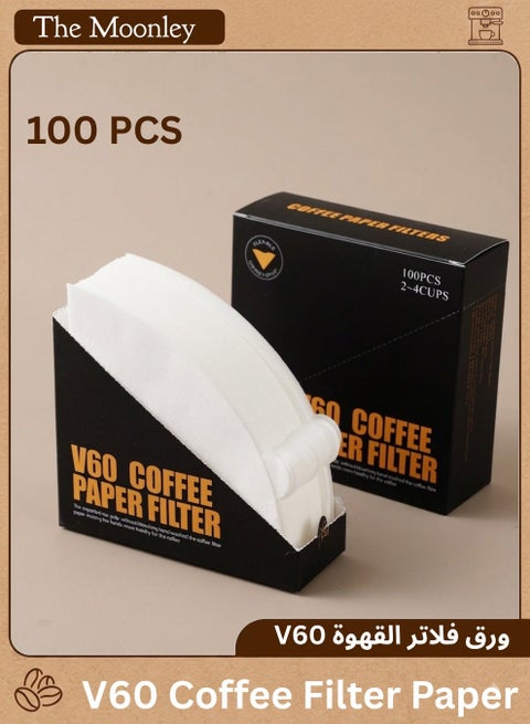 Coffee Filters Size V60, Size 02 Cone Natural Paper Filters, 100 Count 2-4 Cup, For Pour Over and Drip Coffee Maker (White V02)