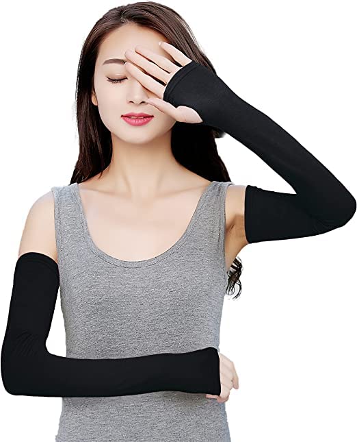 Aksmit Sun Protection Arm Sleeves for Men & Women with Thumb Breathable, Hand Cover for Bike Riding, Golf, Cricket, Cycling, Yoga, Gym Sports (Black, 1 Pair) - Image 3