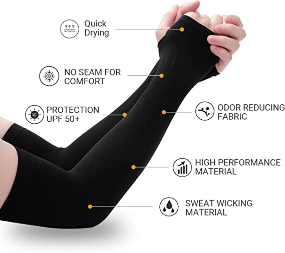 Aksmit Sun Protection Arm Sleeves for Men & Women with Thumb Breathable, Hand Cover for Bike Riding, Golf, Cricket, Cycling, Yoga, Gym Sports (Black, 1 Pair) - Image 5