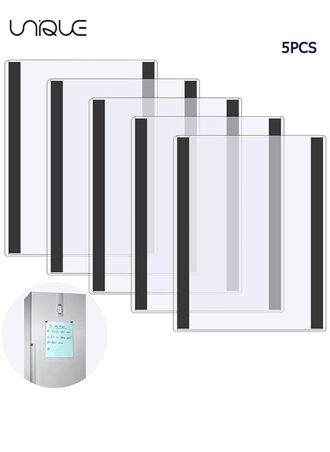 5 Pcs 8.5'' x 11'' Rigid Magnetic Sign Holders - Clear Plastic Document Frames with Magnet Borders for Letter Size Posters - Perfect for Home, Office, and Store Displays