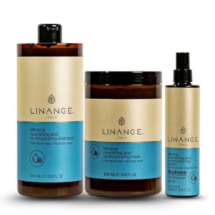 Linange Mineral Shampoo, Mask & Bi-Phase Spray Kit | Complete Hair Care System for Damaged & Treated Hair | Mineral-Enriched Formula with Almond Proteins | Restores Strength, Shine & Manageability - Image 1