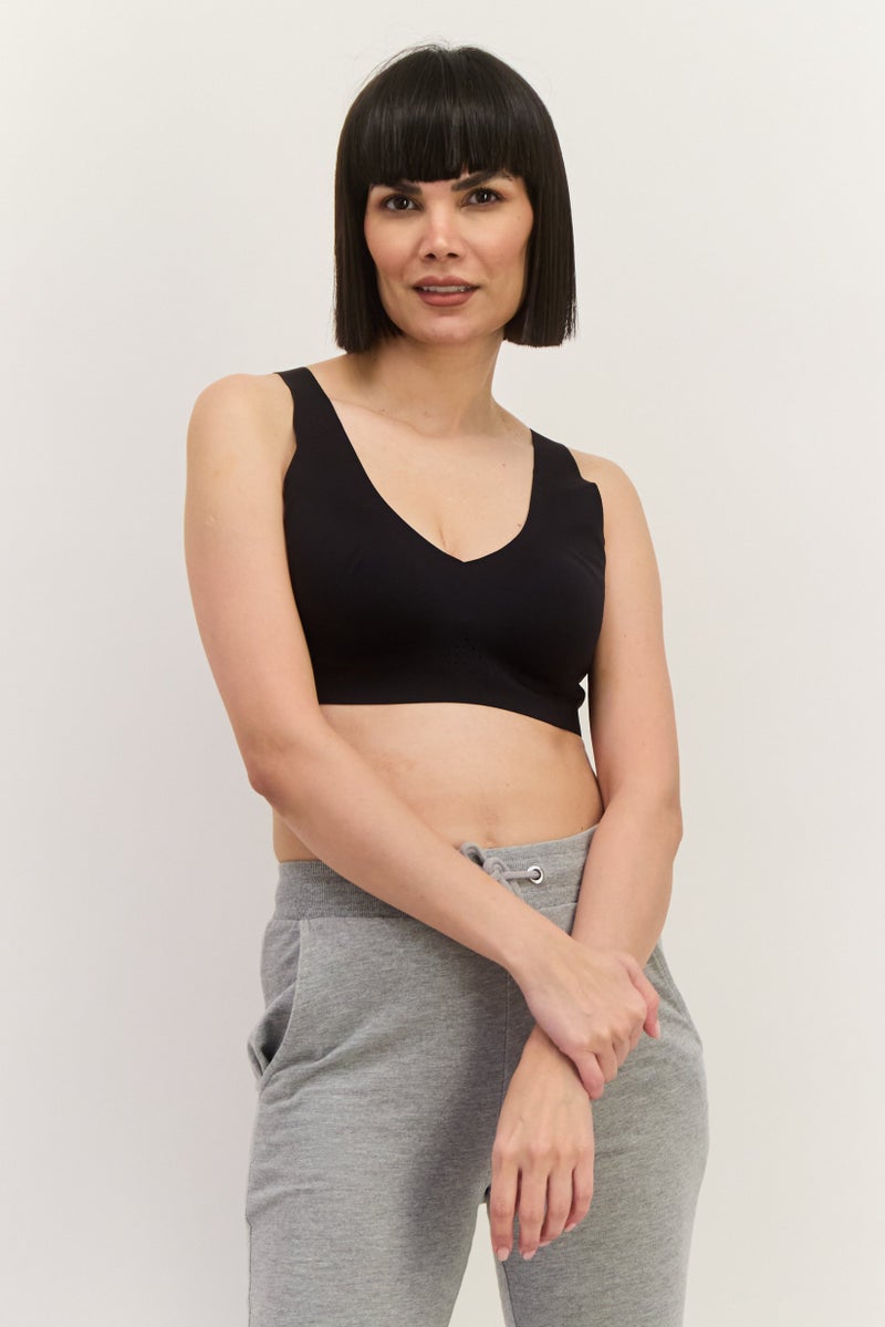 Brooks Women Solid Padded Training Sport Bra, Black - Image 1