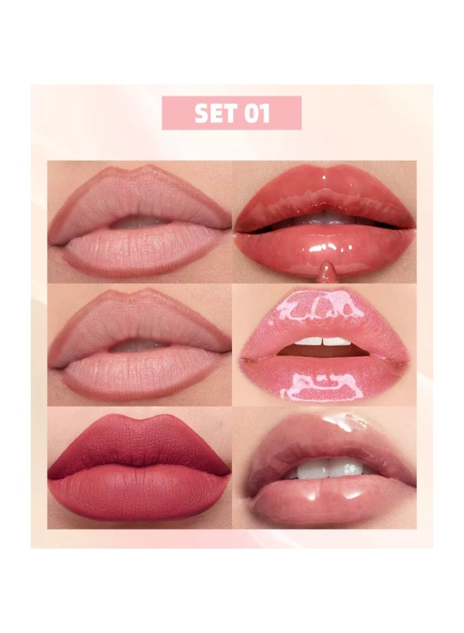 QiBest 6Pcs Lip Color Lipstick Set Liner Matte Glow Shimmer Clear Lip Color Kit Lips Liner Transfer Proof and Long Lasting Matte Lipstick Pump Glow Jelly Lips Shiny Glow and Brighten Lips Gloss - Image 3