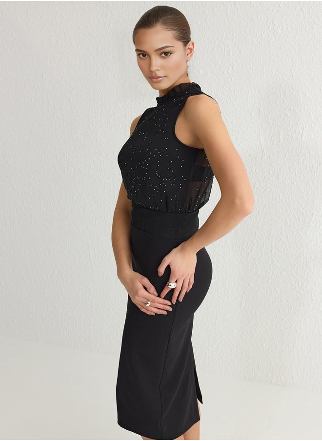 trendyol - Black Shiny Stone Woven Bustier TPRSS25BS00008 - Image 1