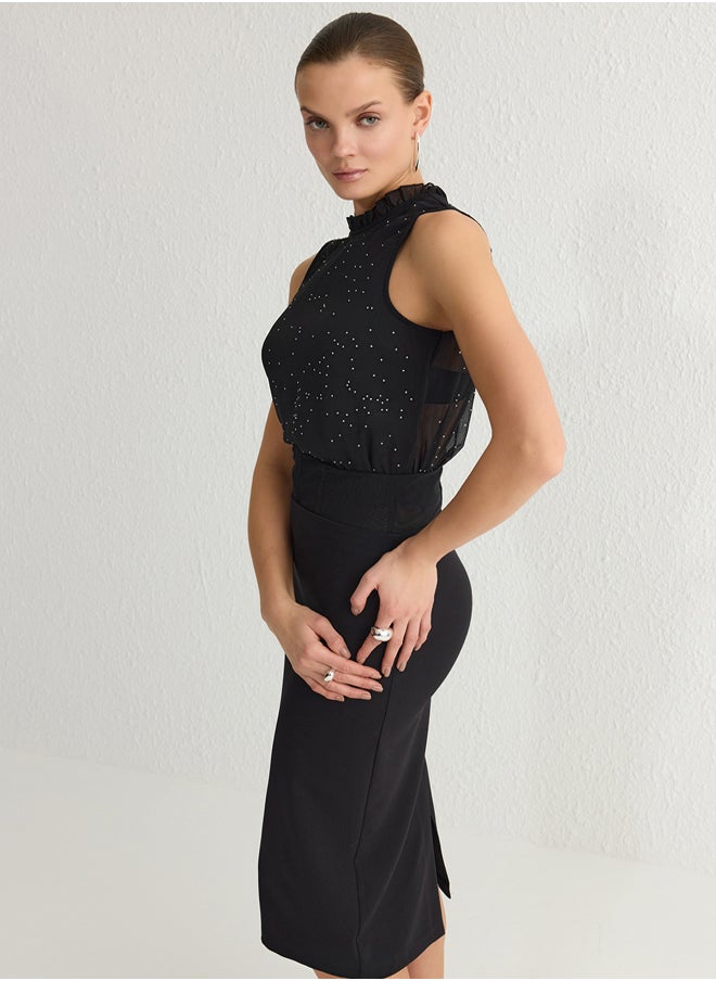 trendyol - Black Shiny Stone Woven Bustier TPRSS25BS00008 - Image 1