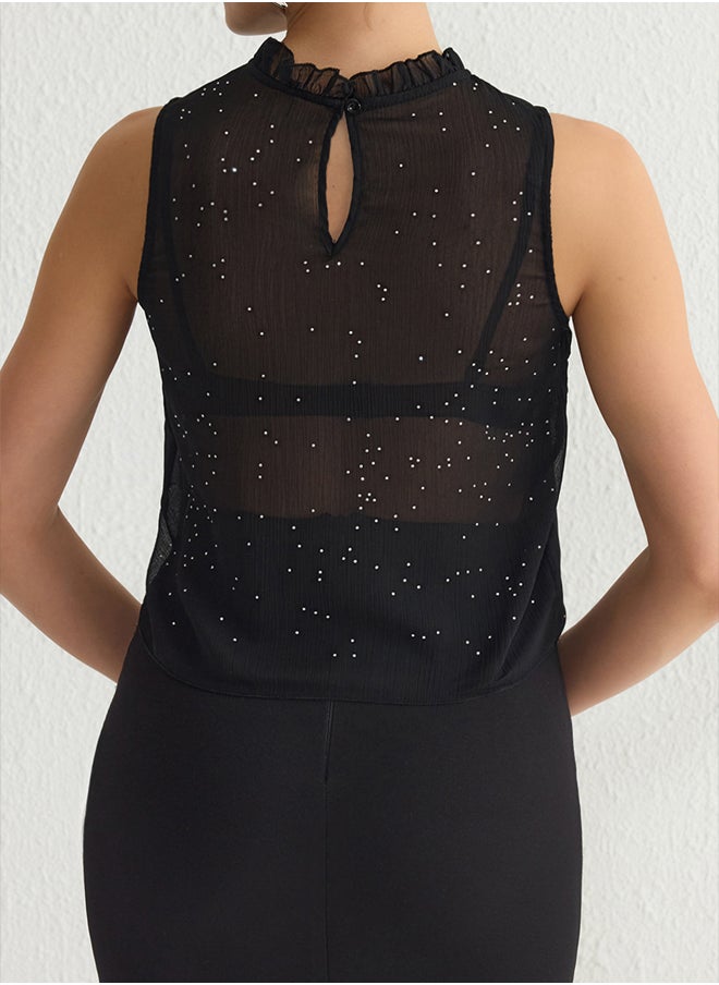 trendyol - Black Shiny Stone Woven Bustier TPRSS25BS00008 - Image 1