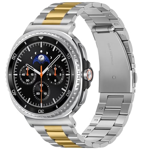 Suphart Metal Bands Compatible with Samsung Galaxy Watch 8 Band 44mm 40mm/Galaxy Watch 8 Classic 46mm, No Gap Stainless Steel Strap for Women and Men, Silver-Gold - Image 1