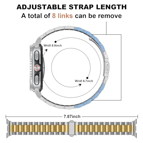 Suphart Metal Bands Compatible with Samsung Galaxy Watch 8 Band 44mm 40mm/Galaxy Watch 8 Classic 46mm, No Gap Stainless Steel Strap for Women and Men, Silver-Gold - Image 2