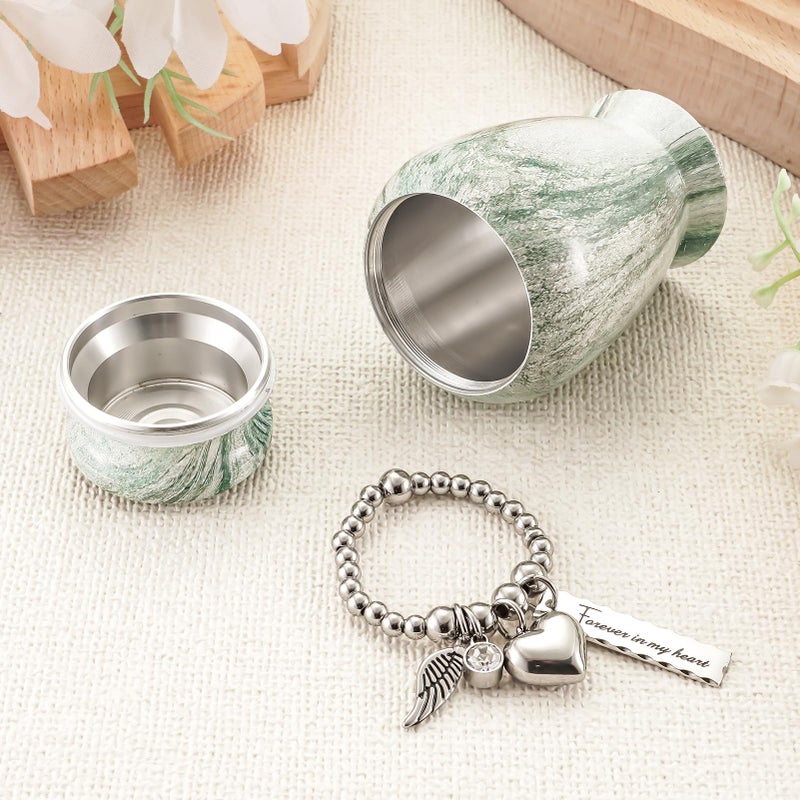 Dletay Small Urns For Human Ashes 2.85 Inch Mini Cremation Urns For Mom Dad Aluminum Mini Urns For Ashes-Lake Green Different Chains - Image 5