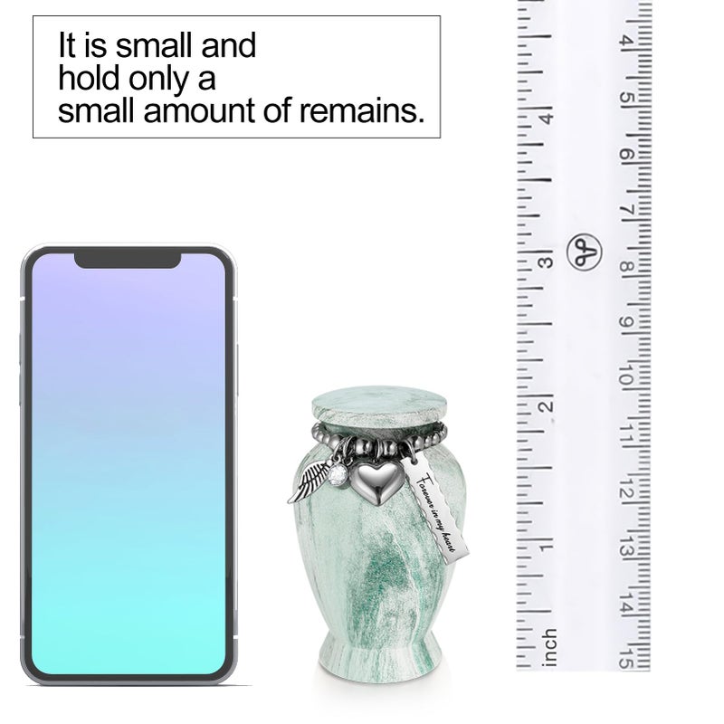 Dletay Small Urns For Human Ashes 2.85 Inch Mini Cremation Urns For Mom Dad Aluminum Mini Urns For Ashes-Lake Green Different Chains - Image 3