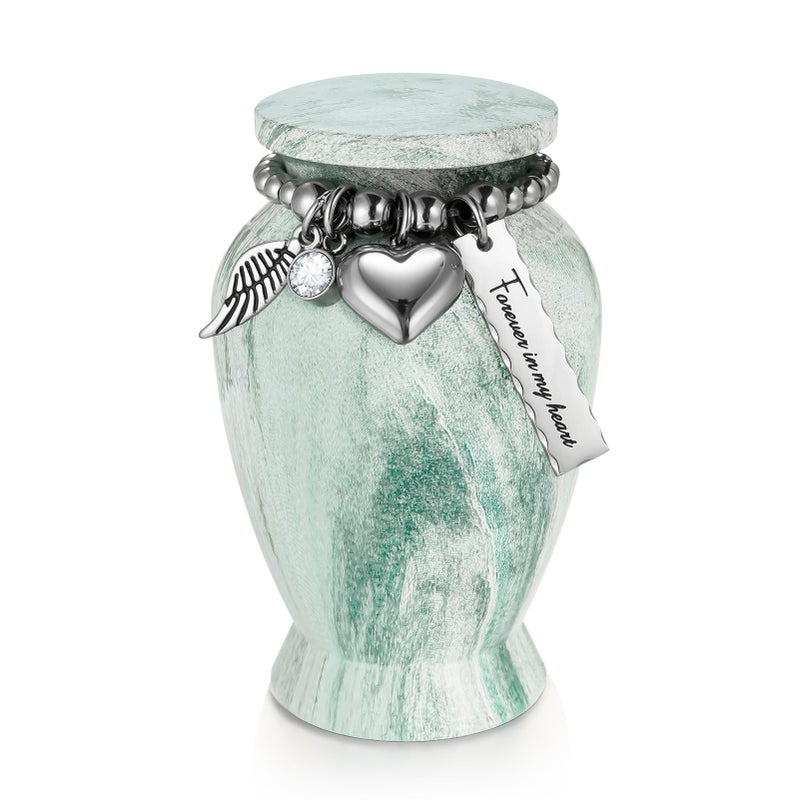 Dletay Small Urns For Human Ashes 2.85 Inch Mini Cremation Urns For Mom Dad Aluminum Mini Urns For Ashes-Lake Green Different Chains - Image 1