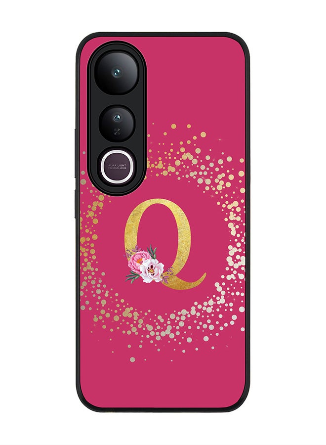 Stylizedd For vivo V50 Lite Case,Slim fit Camera Protection, Shockproof Thin Phone cover  - Custom Monogram Floral - Q ( Deep Pink )