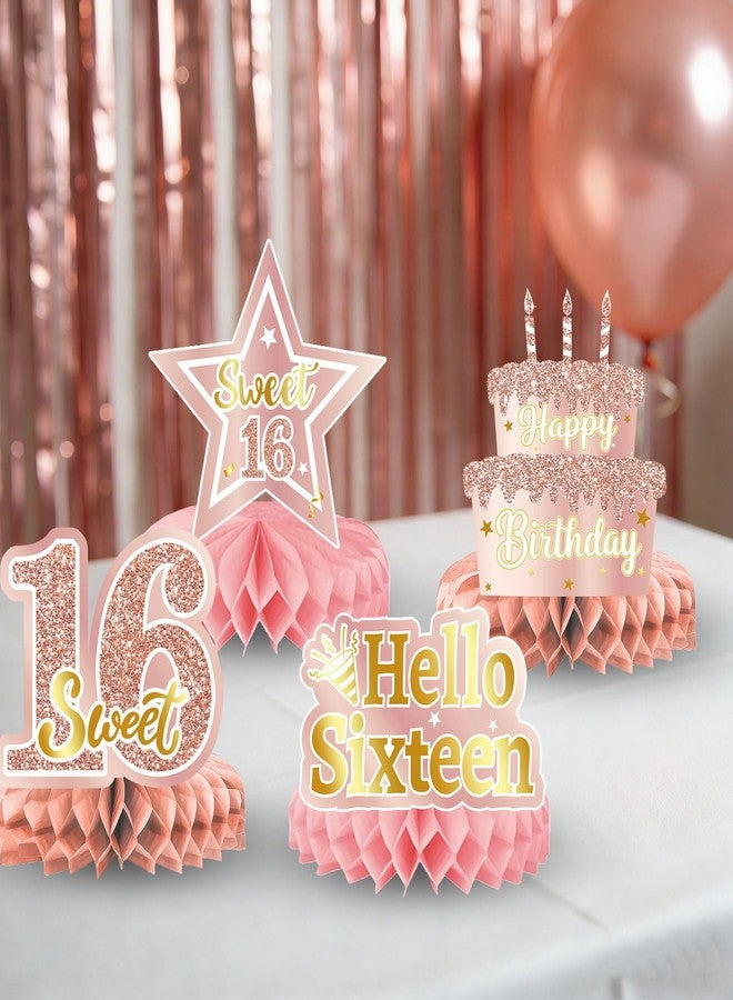 LINHAXM Sweet 16 Party Decorations - 16th Birthday Decorations Backdrop, Banner, Honeycomb Centerpieces, Hanging Swirls, Porch Banner, Balloons, Sash, Pom Poms, Crown - Image 4