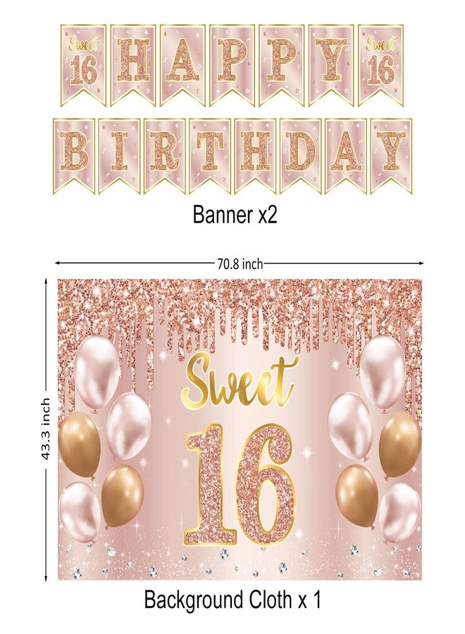 LINHAXM Sweet 16 Party Decorations - 16th Birthday Decorations Backdrop, Banner, Honeycomb Centerpieces, Hanging Swirls, Porch Banner, Balloons, Sash, Pom Poms, Crown - Image 2