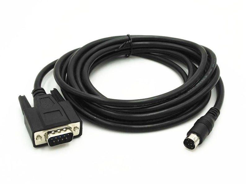 xjs XJSXZC Mini Din Male Connector PLC Programming Adapter Cable 3 Meters 10Ft Length (RS232 DB9 to 8P) - Image 1