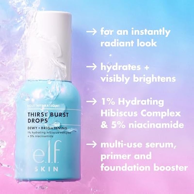 elf e.l.f. Holy Hydration! Thirst Burst Drops, Gel Serum Drops, For a Dewy, Plump Complexion, Non-Greasy Feel, With Hyaluronic Acid & 5% Niacinamide, Vegan & Cruelty-Free - Image 4