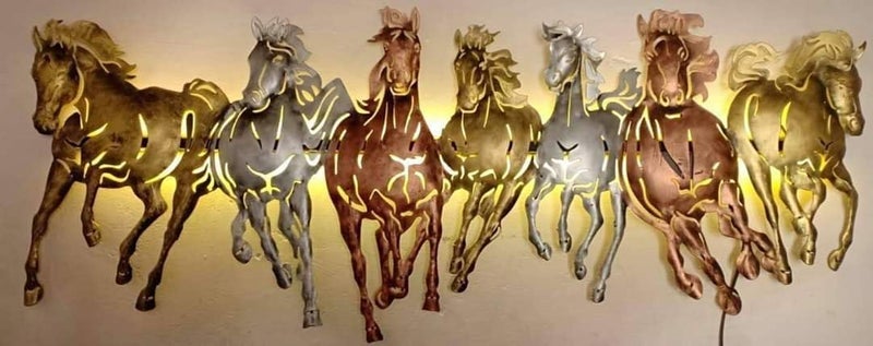 AntarYuga Metal 7 Running Horse small with LED Wall Artfor Home Living RoomBedroomOfficeHotelCafeFarmhouse43X5X75 Cm - Image 5