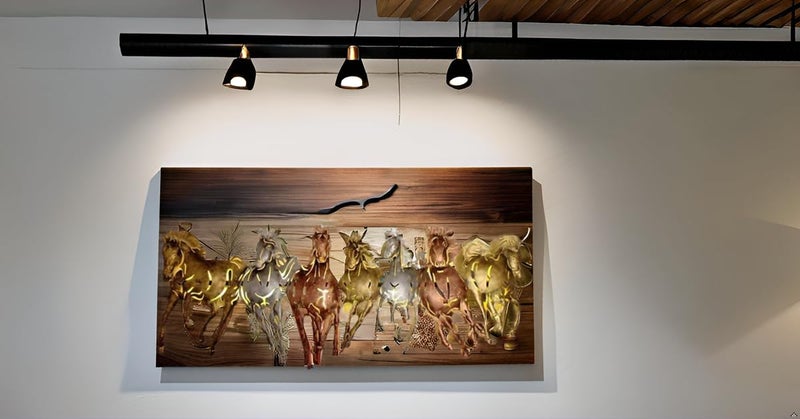 AntarYuga Metal 7 Running Horse small with LED Wall Artfor Home Living RoomBedroomOfficeHotelCafeFarmhouse43X5X75 Cm - Image 4