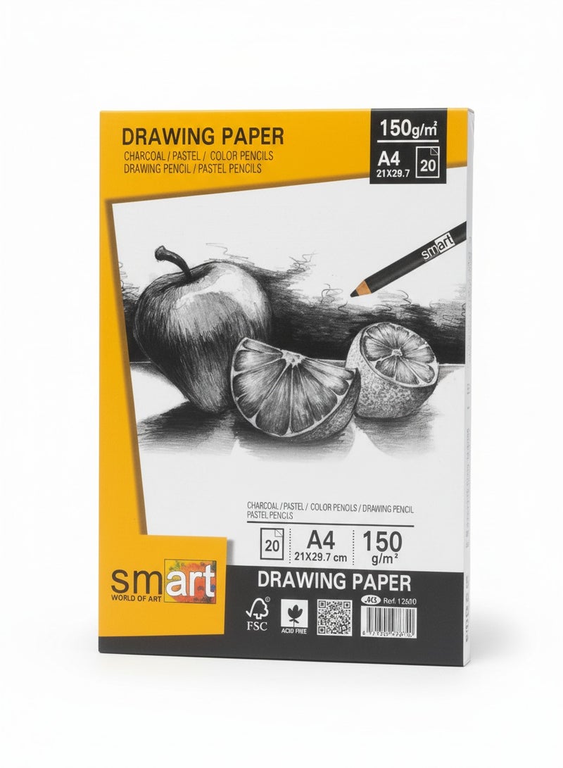 سمارت ورق رسم - للفحم، الباستيل، أقلام التلوين، أقلام الرسم، وأقلام الباستيل، 20 ورقة، 150 جرام، ورق (21 × 29.7 سم)